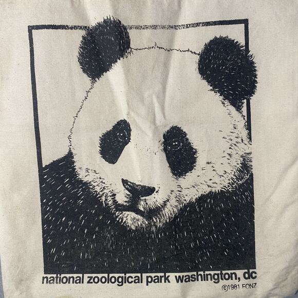 Vintage National Zoo Zoological Park Washington DC Panda Canvas Tote Bag 1981 - Picture 2 of 8
